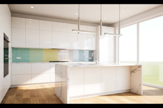 create luxury photorealistic 3d kitchen interior design