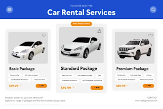 car rental website, car rental, and landing page design