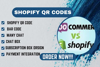 design shopify qr codes, chatbox integration, payment integration, woocommerce
