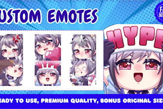 make cutest chibi emotes,emotes, sub badges for vtuber, twitch