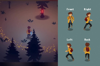 draw 8 bit or 16 bit pixel art character, spritesheet rpg game asset retro style