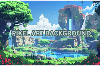 create detailed pixel art scene, background, pixel art animation for game art