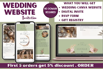 make a wedding website with rsvp form , gift registry