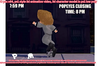 create psx n64, ps1 style 3d animation video, 3d character model in ps1 low poly