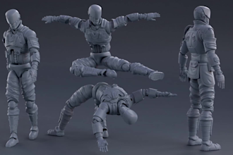do 3d character stl model, action figure, 3d miniature, 3d sculpt, articulation