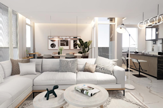 bedroom, living room, kitchen interior design and 3d rendering
