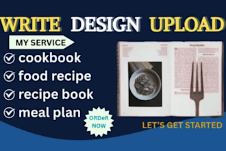 design, upload cookbook food recipe, manuscript, recipe book layout amazon KDP
