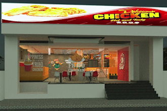 do 3d cgi unreal engine restaurant, coffee spot, fast food, coffee shop design