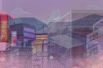 create scenery illustration in 90s japanese anime style
