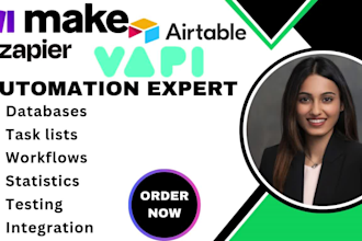 setup workflows using make com, zapier, airtable, vapi, chat openai, made com
