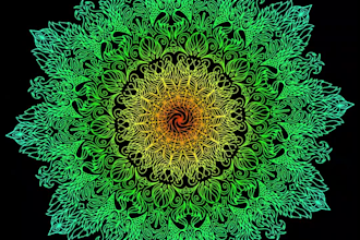 create colorful, neon, psychedelic mandala for rave tent and books