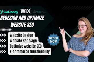 redesign and optimize website SEO on godaddy, bluehost, shopify, wix, wordpress