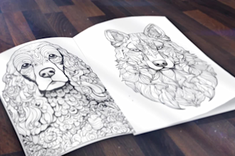 create adult coloring page with mandala style cats, dogs, animals
