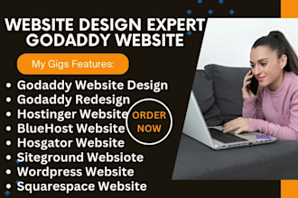 godaddy website, redesign, bluehost, hostinger, hosgator, siteground website