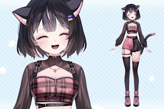 create live 2d vtuber model, 2d vtuber model, vtuber commission, 2d anime