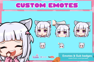 create chibi twitch emotes, sub badges, cute animated, emoji, sticker