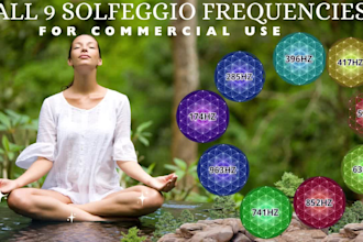 create 5 solfeggio frequencies with meditation music for commercial use