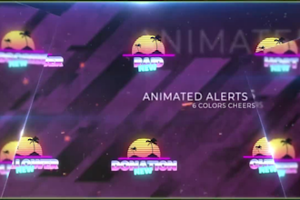 animated stream overlay, kick, twitch overlay, twitch panels screens alerts