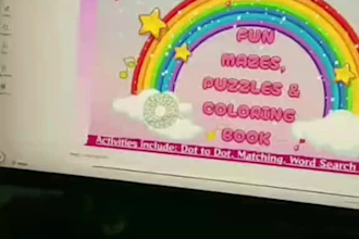 design kids activity book, mazes, and word search