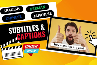 add subtitle and closed captions to english, german, spanish, french