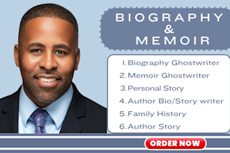 be memorial and biography ghostwriter to your  life story brand name author bio