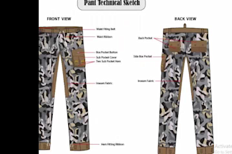 make a fashion spec sheet, tech pack and fashion flat sketch