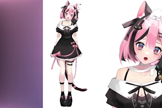 draw vtuber model, 2d vtuber design, live2d rig, 2d vtuber model, anime, facerig