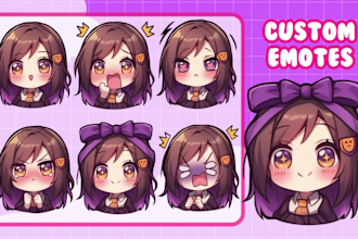 draw custom twitch chibi emotes, animated emotes, sub badges for discord, twitch