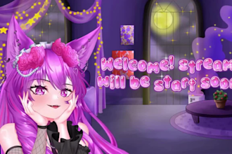 design vtuber stream overlay, anime logo, twitch emotes, banners, vroid, panels