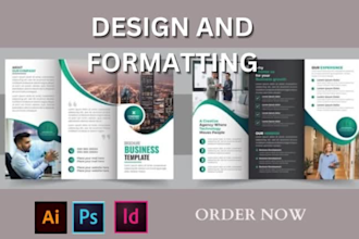 design trifold, bifold brochure, flyer leaflet, poster, product sales catalog