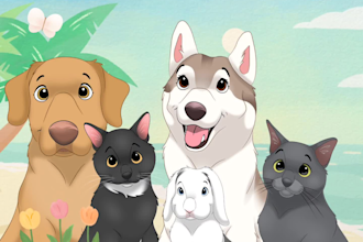 draw your pet portrait into cartoon disney style in 24 hours