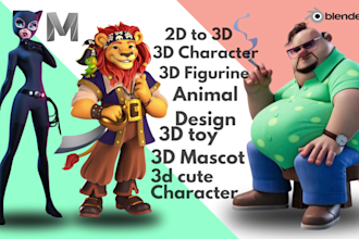 3d cute character, mascot, toy, figurine, 3d cartoon for 3d printing and game