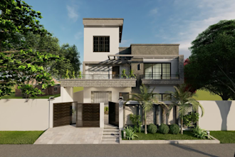 do residential render, front elevation render and exterior render