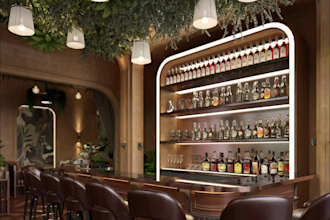 3d  tropical style design, render restaurant realistic