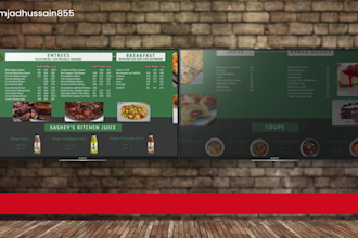 design static TV screen menu or digital menu board for restaurant