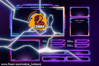 do full animated twitch logo, overlays, alerts, screens, face cam package