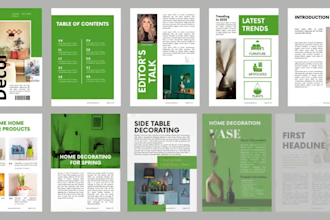 give 24 pages home decor magazine or ebook canva template