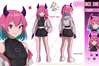 design anime character sheets or vtuber reference sheets