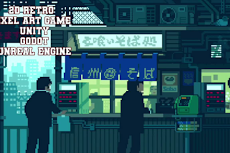 make 2d retro pixel art game with unity, godot, unreal engine, rpg 32bit