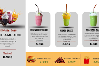 design a digital menu board, animated menu, restaurant menu