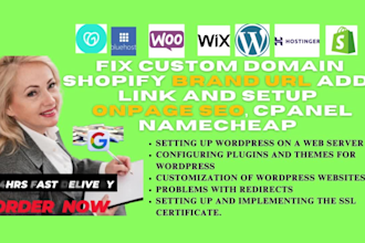link and setup fix custom domain shopify brand url  onpage seo, cpanel namecheap