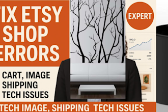 fix etsy shop errors, cart, images, shipping and technical issues, SEO