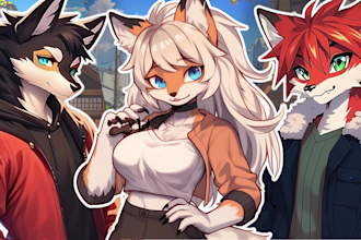 draw furry or fursona art, original furry character in anime style