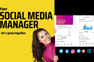 be your social media manager,virtual assistant, facebook, instagram, manager