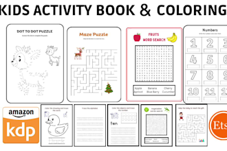 create kids activity book,coloring book and KDP book cover