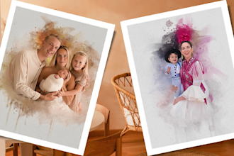 draw digital watercolor painting your family photo and pets