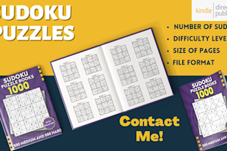 create a sudoku puzzle book and cover  for your amazon KDP