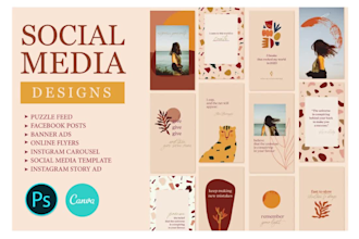design instagram grid puzzle feed story carousal fb ad social media template