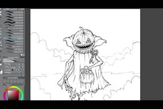 create creepy illustration with hand drawing or digital