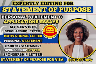proofread and edit any personal statement, statement of purpose, admission eassy